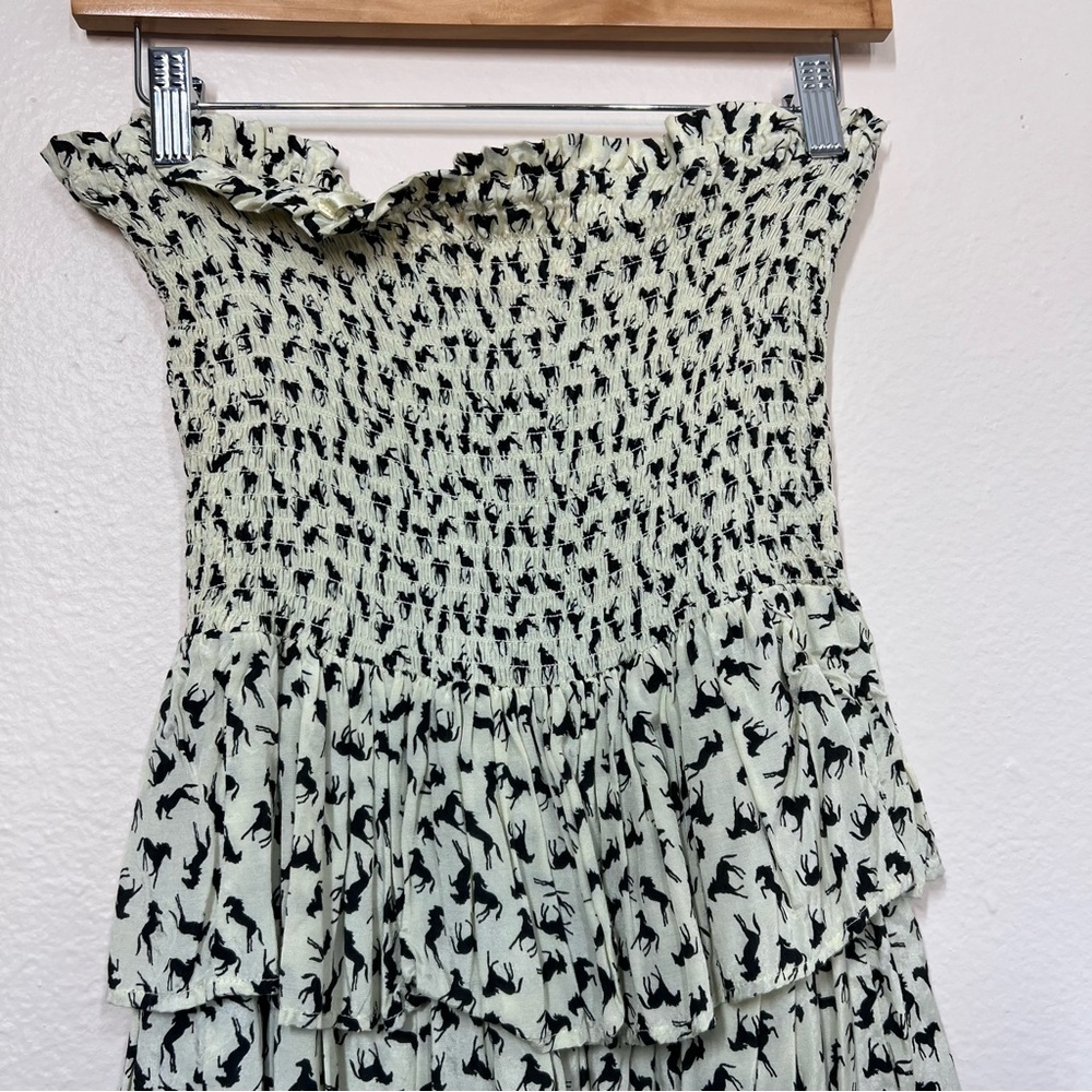 Dolls Kill Dolls Point Cream Horse Print Smocked Layered Mini Dress - Picture 6 of 11